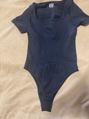 Adult Black One-Piece Bodysuit with Square Neck